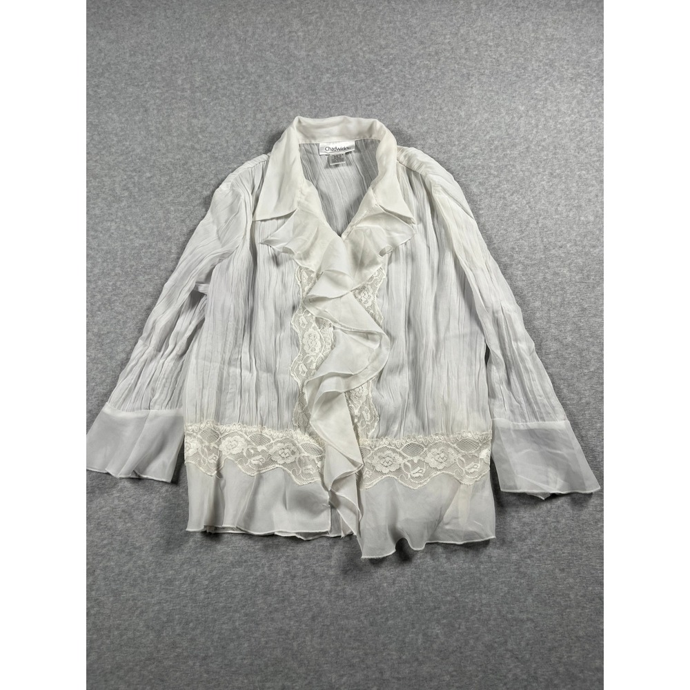VTG Chadwicks Blouse Women 10 White Ruffle Lace Pirate Edwardian Ren Faire